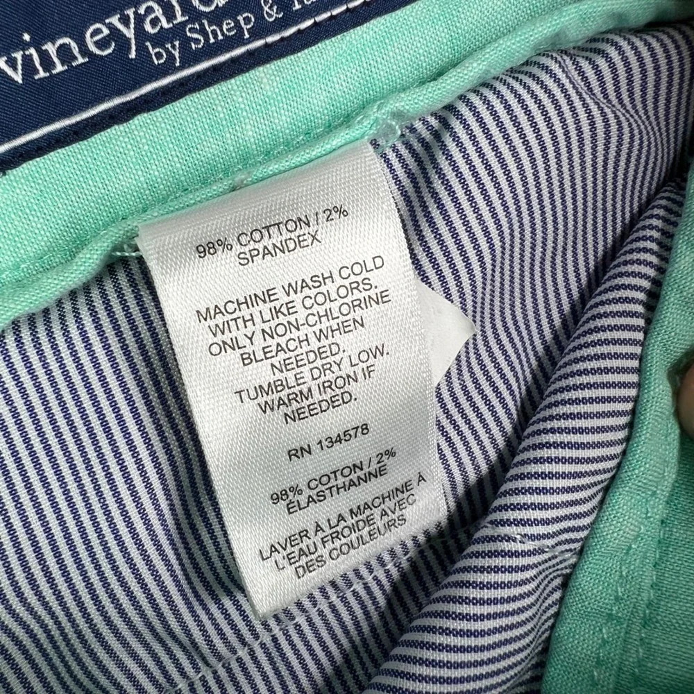 Vineyard Vines Breaker Shorts Mens‎ 32 Mint Green Solid Slub Cotton Stretch 8